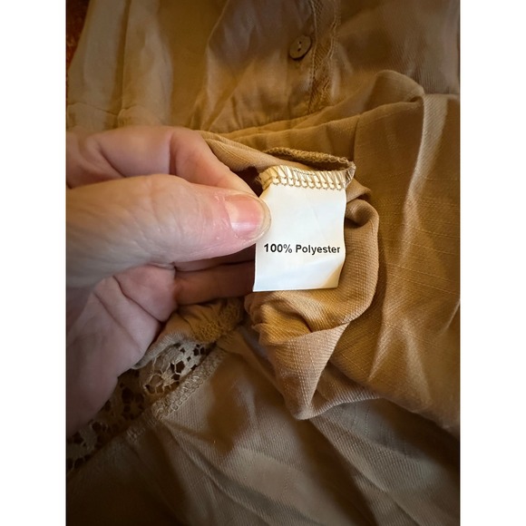 Fashion Womens Tan Bohemian Lace Crochet Sleeve Drawstring Maxi Dress Size S - Picture 5 of 7